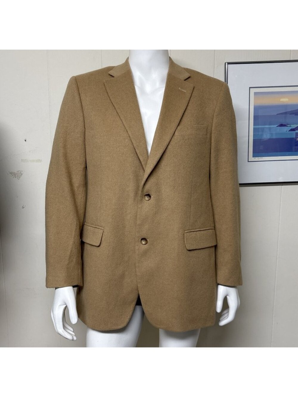 Botany 500 Camel Hair Sport Coat Mens 43 L Natural Wheat Blazer